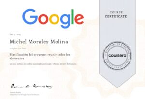 Michel Morales Certificado por Google en Planificación de Proyectos